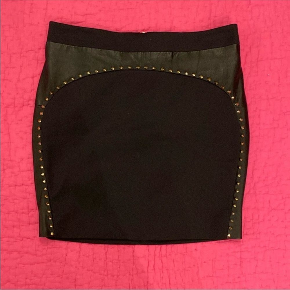 Flavio Castellani genuine leather Black Studded Women's mini  Skirt, S